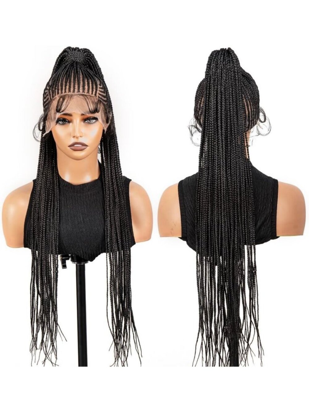 High Ponytail Lace Braided Wig - 32" Synthetic Hair Extension for Natural Look